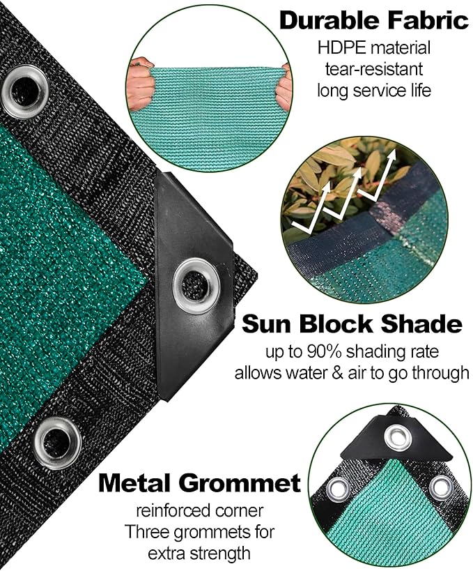 90% Green Shade Cloth 20ft x 24ft Heavy Duty Outdoor Mesh Tarp with Grommets, Sun Shade Canopy for Patio, Garden, Greenhouse, Chicken Coops, Plants Vegetables, Swimming Pool