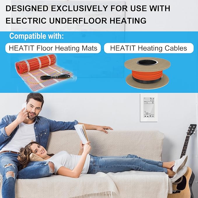 HEATIT ET-72 Digital Programmable Thermostat with Large LCD Display for Floor Heating Systems