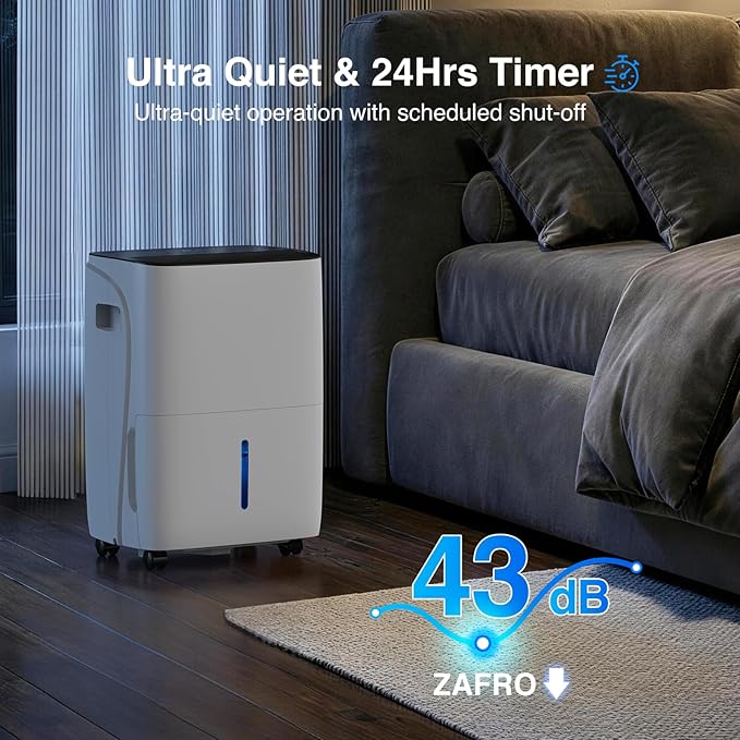 ZAFRO 6000 Sq.Ft Dehumidifiers for Home and Basement with Drain Hose, Energy Saving Max 120 Pints Dehumidifier with Auto or Manual Drainage, Auto Defrost, Three Modes, 24Hrs Timer