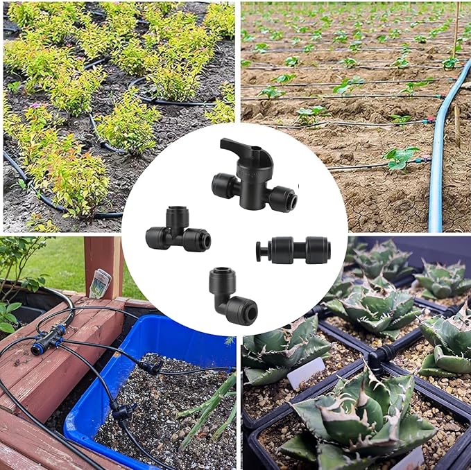 20 pack 1/4" Drip Irrigation Tee Fitting - Quick Connect Tee Connectors, Leak-Free for 1/4" Tubing, Includes 8 End Plugs for Sprinkler & Drip Irrigation Systems