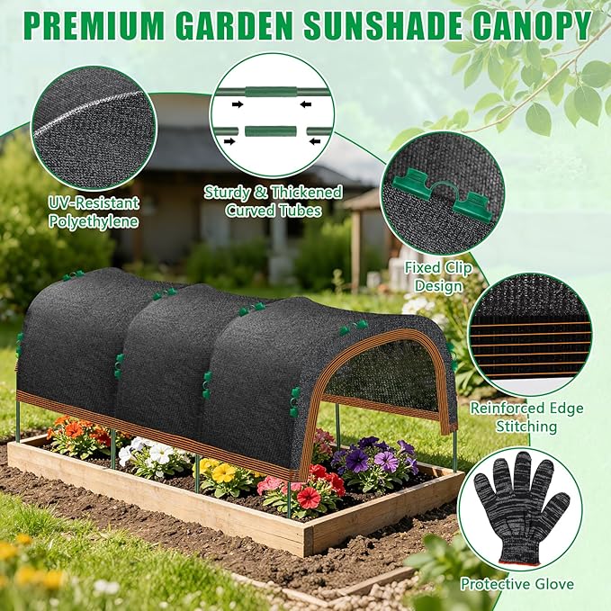 79"x40" Garden Shade Kit, 70% Garden Sun Shade Cloth with Hoops for Plants Heat Protection, Raised Garden Bed Shade Cover Plant Sun Shade for Outdoor Plants Vegetables