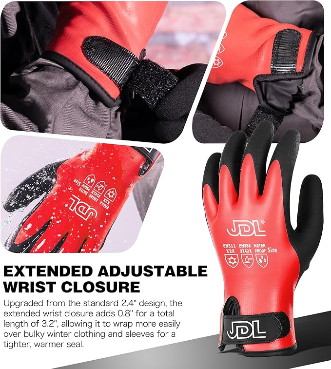 JDL 100% Waterproof Winter Work Gloves for Men & Women, Thermal Insulated Freezer Gloves for Cold Weather, Super Grip Palm