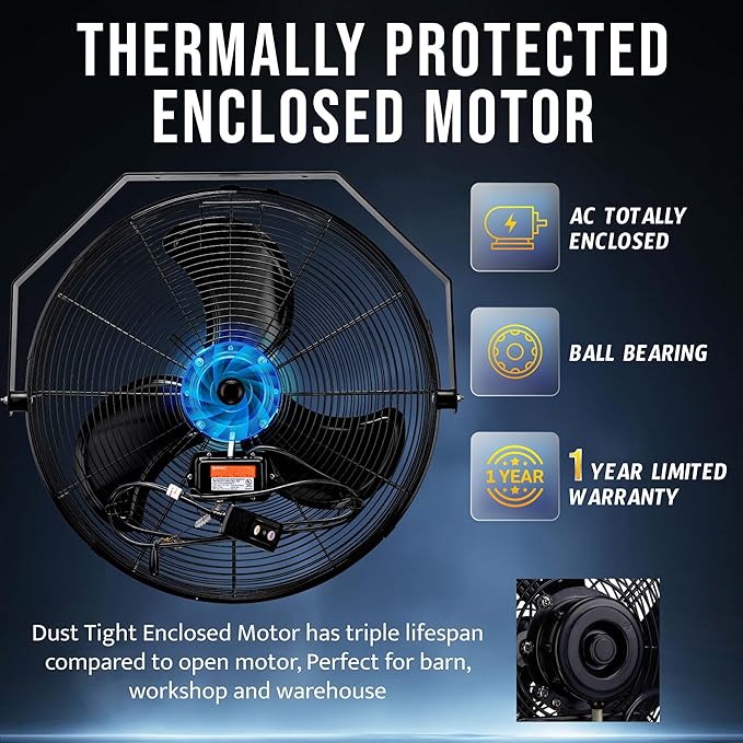 Tornado 24" High Velocity Metal Wall Mount Fan – IPX4 Water-Resistant & Outdoor Rated, 3-Speed, 7700 CFM, UL Safety Listed, Ideal for Commercial, Industrial, Residential, and Greenhouse Environments