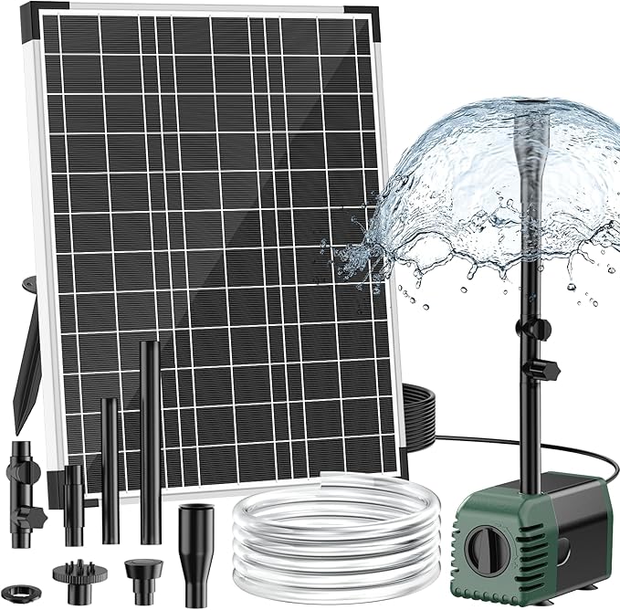 NFESOLAR 20W Solar Fountain Pump, 160GPH Solar Powered Water Pump with Adjustable Flow, Solar Pond Pump with 16.4FT Cord & Tubing for Pond, Waterfall, Garden, Bird Bath & Outdoor Water Features