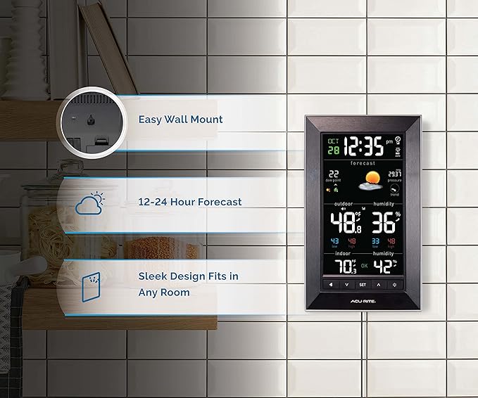 AcuRite Digital Vertical Weather Forecaster with Indoor/Outdoor Temperature, Humidity, and Date and Time (01121M), Black (Pack of 4)