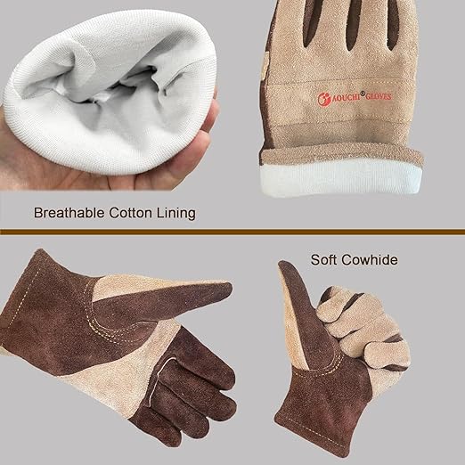 Leather Gardening Gloves for Women and Men, Work Gloves for Welding, Construction, Chainsaw, Farm, Ranch, Yard Work, Abrasion Resistant, Cactus Thorn Proof (Brown, Small)