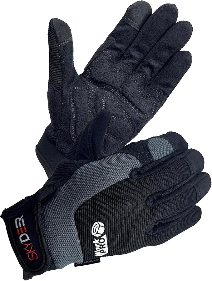 SKYDEER Touch Screen Leather Work Gloves for Men, Impact Protection, Vibration Reduction, Machine Washable Gardening Gloves (SD8820G/M)