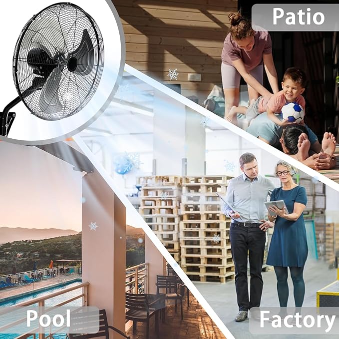 2 Pack 20" Wall Mount Fan, 7100CFM Heavy Duty Wall Fan with 3-Speed & Adjustable Tilt, High Velocity Industrial Oscillating Fans for Garage, Factory, Patio, Porch, Shop & Commercial Use - ETL Listed