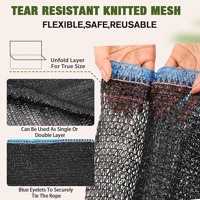 40% 6ft x 100ft Bulk Eyelets Shade Cloth Roll Sunblock Shade UV Resistant Net Windscreen Cover Fabric Roll for Garden Greenhouse Flower Plant Patio Kennel Canopy(Black)