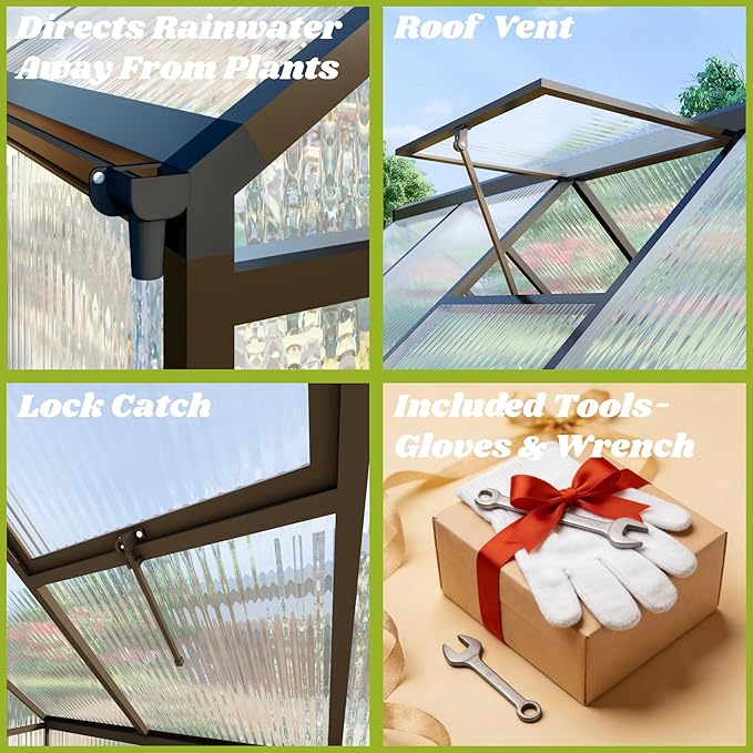 6 x 4 FT Greenhouse for Outdoors, Polycarbonate Greenhouse with Quick Setup Structure and Roof Vent, Aluminum Large Walk-in Green House for Outside Garden Backyard, Dark Gray