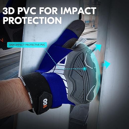 Vgo... 1-Pair Heavy Duty Synthetic Leather Work Gloves, Impact Protection Mechanic Gloves, Rigger Gloves, Vibration Reduction, Touchscreen Capable (Size L, Blue, SL8849)