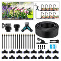 Drip Irrigation Kit - 100 FT. Hose Sprinkler System with 360° nozzles and T-connectors for Gardens, lawns, Plants, Flower beds, Trees, patios and hydroponics (Closeable nozzle-16)