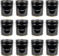 ATERET 5 Gallon Black Metal Bucket, Heavy Duty Durable Steel Open Head Pail with Handle for Outdoor and Household Use (12 Pack - Bucket Only)