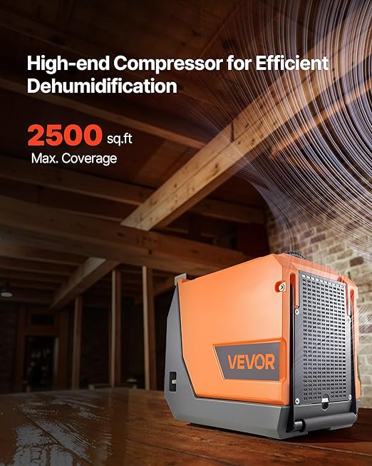 VEVOR 180 Pints Commercial Dehumidifier with Pump/Drain Hoses, Portable Crawl Space Dehumidifiers for Basement Storage Room Industrial Grade, Auto Defrost, Heavy-duty LLDPE,Foldable Handle