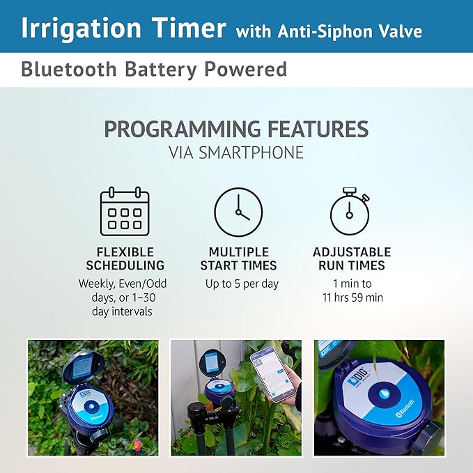 DIG BTC-ASV Bluetooth Battery Powered Weatherproof Wireless Irrigation Controller w/ Anti Siphon Valve - Smart, Easy-to-Use, Compatible with Residential Drip and Sprinkler Irrigation Systems