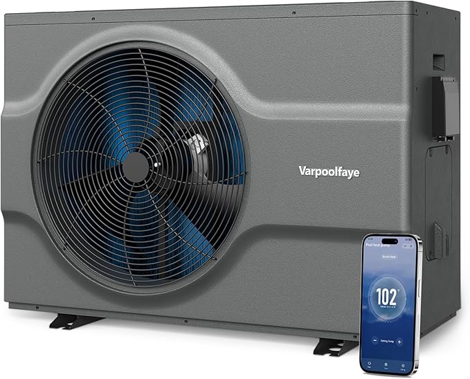 Inverter 120000 BTU Swimming Pool Heat Pump For Above Ground Pool Heater Inground 220V 33000 Gallon Heating or Cooling WiFi Control Schedule