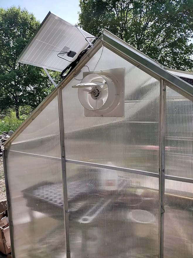 blessny Solar Powered Exhaust fan, 25W Solar Panel + 8" Ventilation Vent Fan for Outside Greenhouse, Chicken Coop, Shed, Pet House