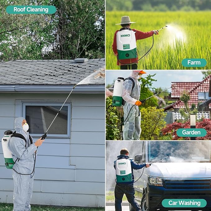 KIMO 4.3 Gal Backpack Sprayer Battery Powered w/ 2PCS 2.0Ah Battery, 73PSI Adjustable Pressure, 6 Nozzles, 31" Telescopic Wand, Padded Shoulder Strap, No Pump Needed Electric Weed Sprayer for Planting