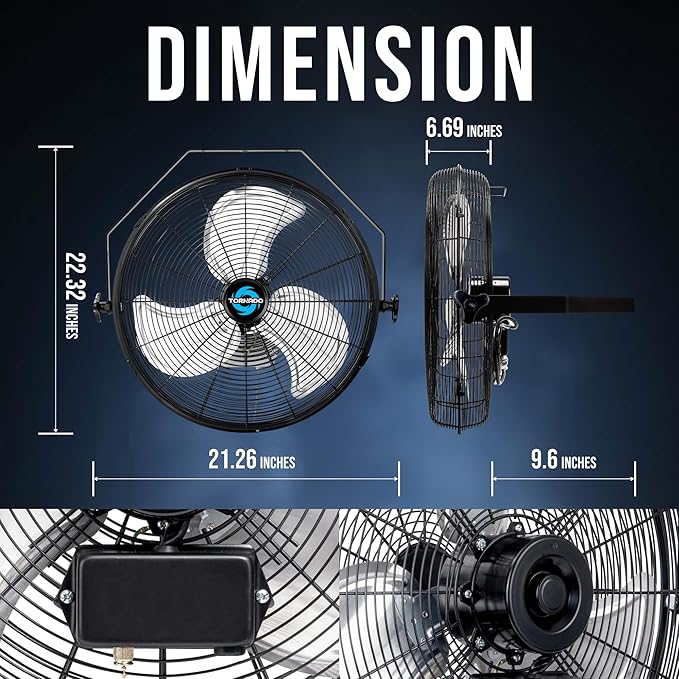 Tornado 18-Inch High Velocity Wall Mount Fan – Industrial Grade Metal Fan with 3-Speed Settings, TEAO Motor, 4150 CFM, OSHA & UL Listed – Ideal for Garage, Shop, Warehouse, Workstation