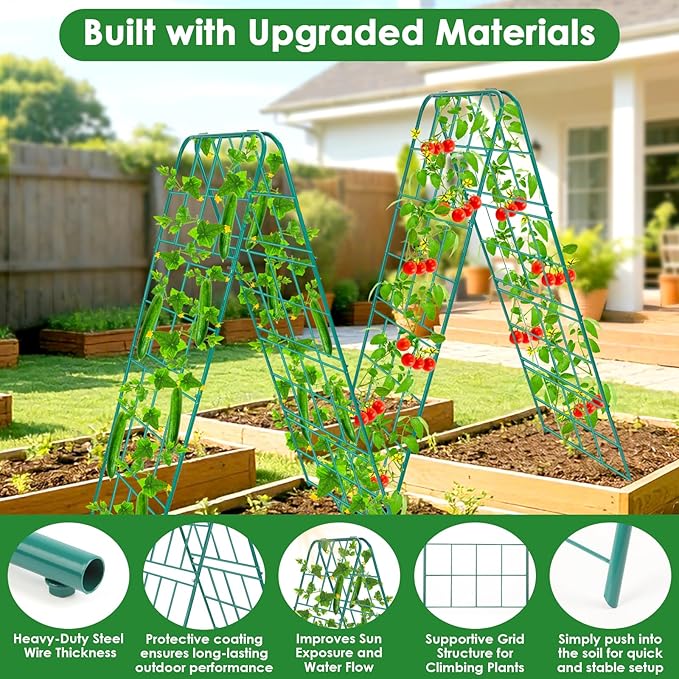 2 Pack 50"x17" Heavy Duty Metal Cucumber Trellis for Raised Bed, A Frame Garden Trellis for Climbing Plants Outdoor, Plant Trellis for Tomato Bean Pea Grape, Adjustable Vegetable Trellis Support