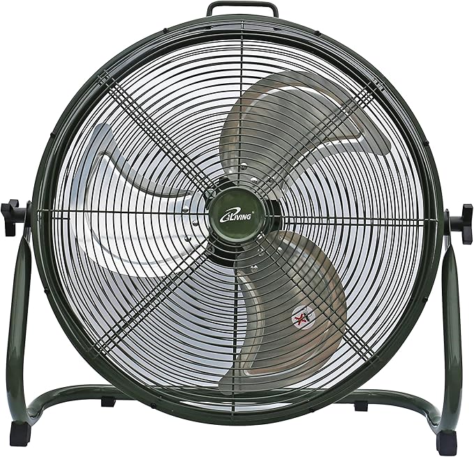 iLiving 18" Rechargeable Battery Operated Camping Floor Fan, High Velocity Portable Outdoor Fan with Metal Blade, With Built-in Lithium Battery for Whole Day Usage, 18 Inches, Military Green
