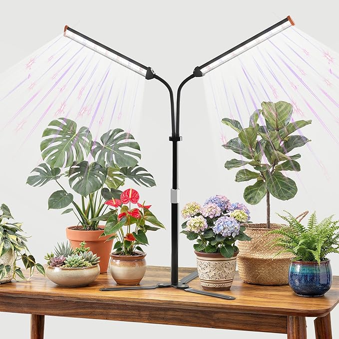 GooingTop Grow Light for Indoor Plants,5000K Full Spectrum Growing Plant Lamp with White Red Blue LED for Pots Succulents Seed Starting,Height Adjustable 10-32'' with Optional Dimming & Timer