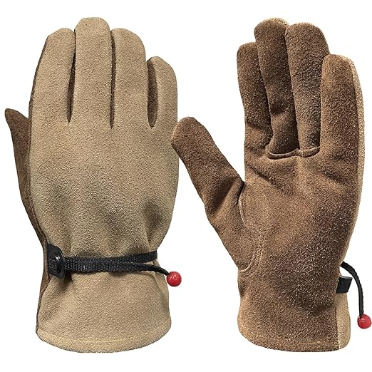 Leather Work Gloves for Men Women with Cotton Lining, Thorn Proof Gardening Gloves for TIG/MIG Welding, Construction (Brown,Medium)