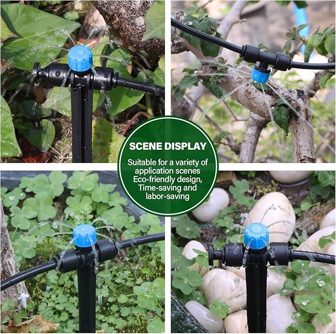 Kalolary 30Pcs Push-to-Fit Drip Irrigation Emitters for 1/4 inch Tubing, Adjustable Drip Emitter Sprayer with 8 Holes Irrigation Dripper Sprinklers with 6PCS End Plugs for Irrigation System(Blue)