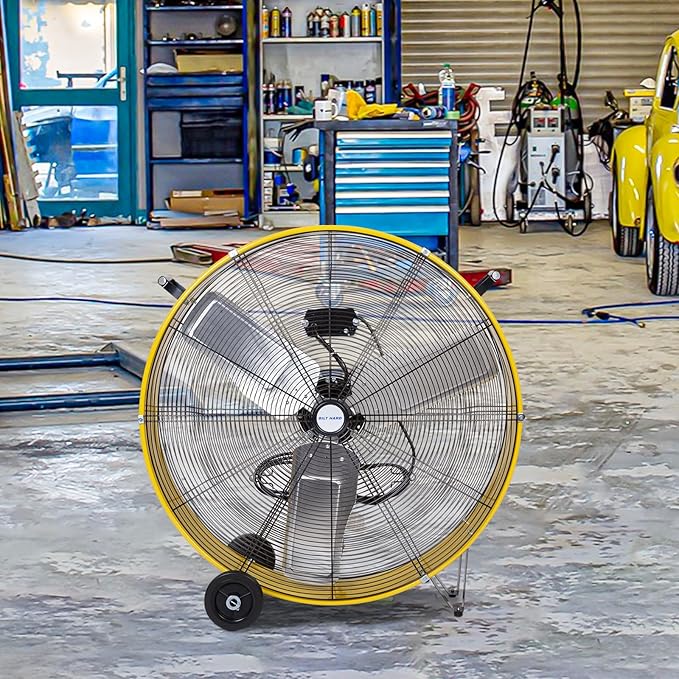 BILT HARD 13000 CFM 30" High Velocity Drum Fan, 2-Speed Heavy Duty Industrial Shop Fan for Garage, Warehouse, Workshop, Commercial, Factory and Basement, UL Listed, Yellow