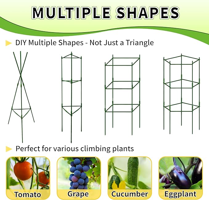TCBWFY 6-Pack 48-Inch Adjustable Tomato Cages, Heavy-Duty Metal Plant Support Trellis for Garden and Pots, DIY Tomato Stakes, Height Adjustable 16 to 288 Inches