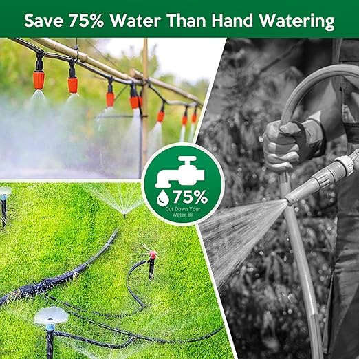 230FT Drip Irrigation Kit-221pcs Quick Connector Garden Watering System- Irrigation System Patio Misting Plant Watering System -1/4 inch 1/2 inch Irrigation Tubing Hose Adjustable Nozzle