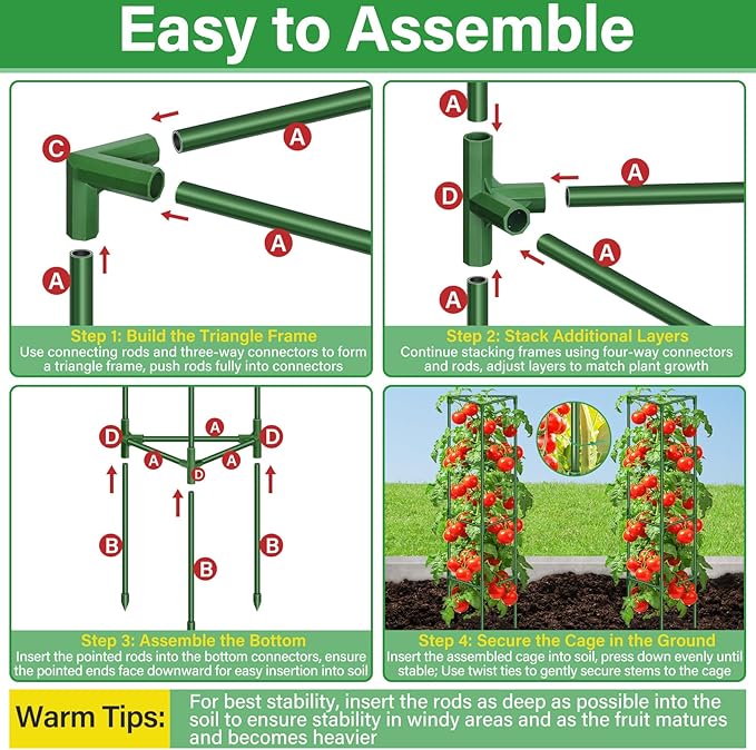 Legigo 2 Pack 57 Inch Tomato Cage for Garden, Heavy-Duty Tomato Trellis Plant Support Stakes, Adjustable Garden Trellis Plant Cage for Climbing Plants Peppers Outdoor Raised Garden Bed and Vegetables