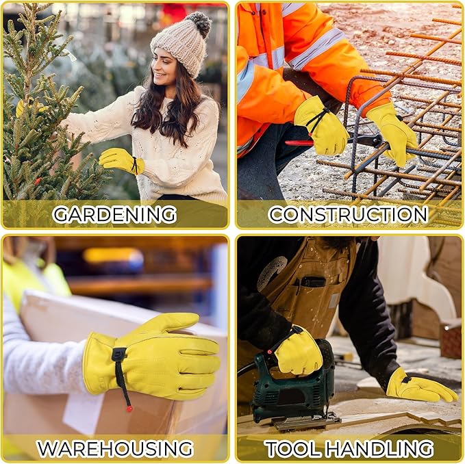HANDLANDY Winter Work Gloves for Men Women, Water Repellent Cold Weather Insulated Genuine Leather Work Gloves