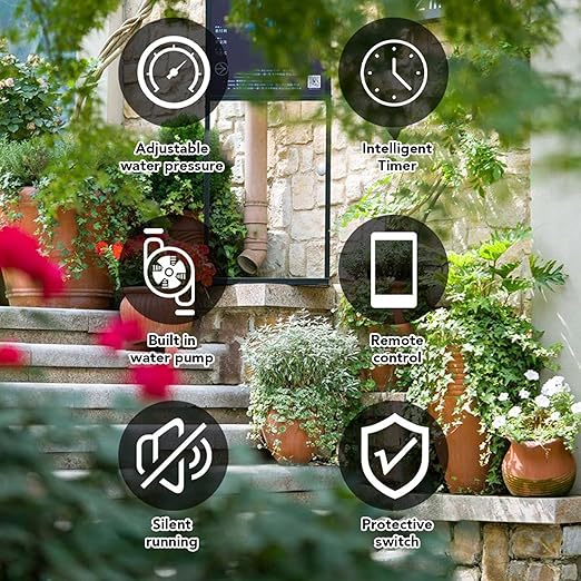 Smart Mobile Remote Timer, Drip Irrigation System, DC12V Adjustable Phone Control Automatic Timer Garden Watering System for Potted Plants Balcony (US Plug)