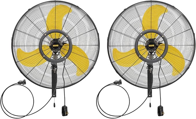HiCFM 2 Pack 30 inch Misting Outdoor Oscillation Weatherproof Wall Mounted Fan with IP44 Enclosure Motor, GFCI Plug, 9300 CFM 3-Speeds High Velocity Powerful Wall Fan, UL Outdoor Approved
