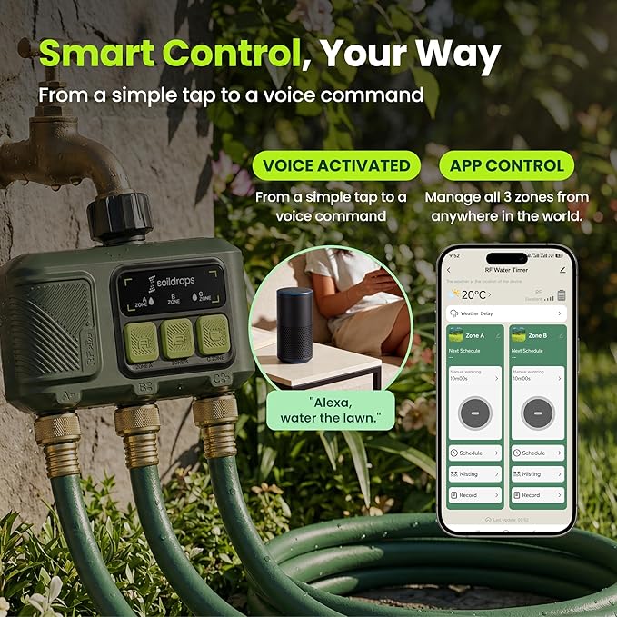 WiFi Water Timer, Hose Timer 300m Long Range RF with Gateway, App Control, 8-Month Battery, Weather Delay, 3/4" Smart Irrigation Controller