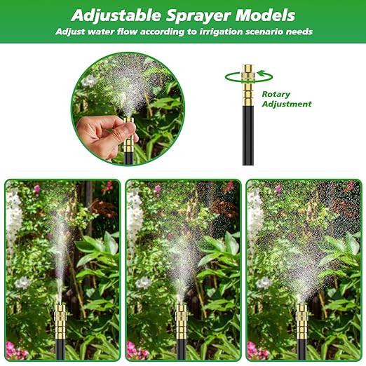 360° Adjustable Drip Irrigation System - Garden Watering System 50FT with 15 Nozzles, Drip Irrigation Kit for Garden, Yard, Lawn, Greenhouse, Plants, 5/16 inch Hose