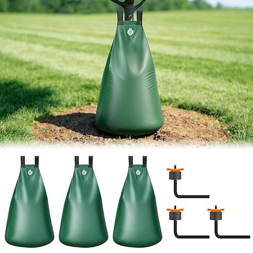 HIRALIY 20 Gallon Tree Watering Bag, 3 Pack, Slow Release 1-5 Days, Deep Root & Automatic Drip Irrigation System, for Multi-Trunk Newly Planted Small Trees and Shrubs