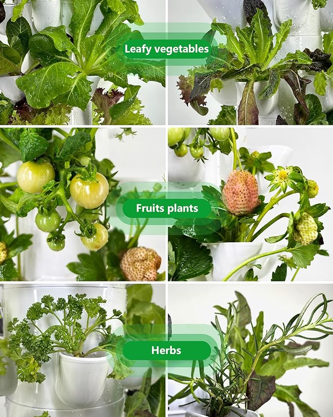 Hydroponic Tower Growing System Kits，30 Pods Vertical Indoor Garden，360° Full-Spectrum Lighs, Automatic Water Circulation System，Suitable for Leafy Greens and Herbs