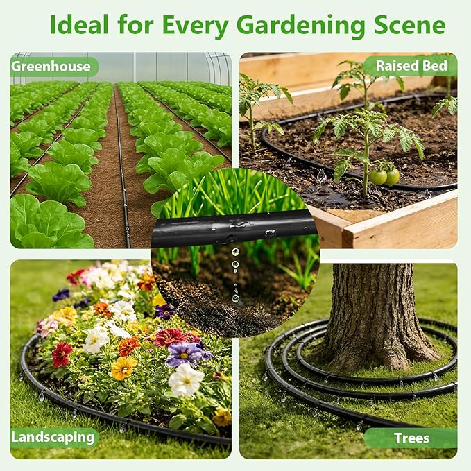 MIXC 1/4" Irrigation Dripline Tubing Kit (100 Ft Roll) with 10Ft 1/2" Main Line, Saving 80% Water, 6" Emitter Spacing, 0.5GPH Emitters Built-in Drip Irrigation Line with 1/4" Push-to-Connect Fittings