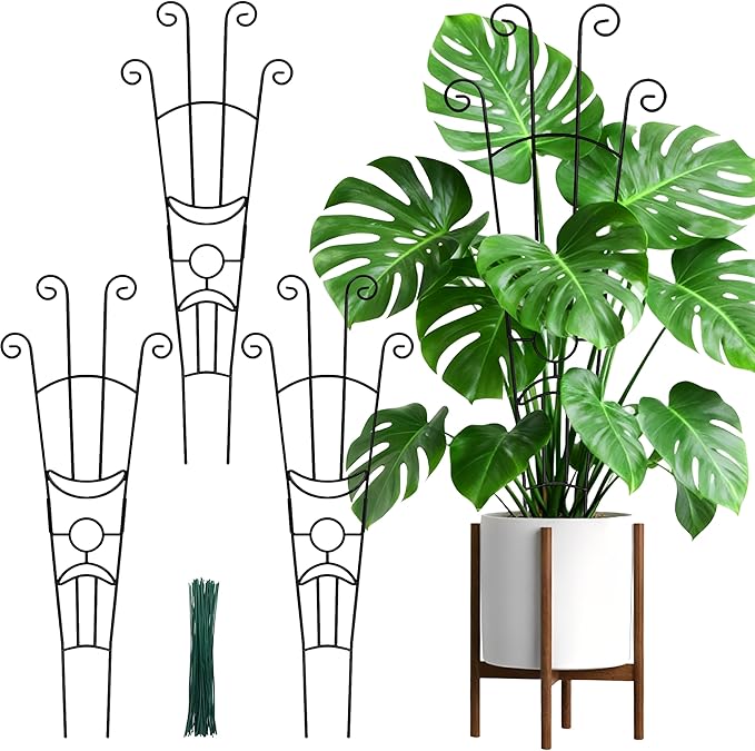Large Metal Plant Trellis for Potted Plants Indoor, 33 inch, 3Pcs, Expandable Monstera Trellis, Provide Support for Climbing Plants to Assist Their Healthy Growth