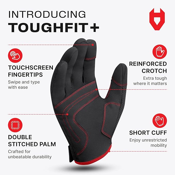 NoCry Utility Gloves for Men with Reinforced Fingers and Thumb Crotch; Double Stitched Palm and Touchscreen Tips; Breathable and Highly Flexible; — Ideal for Mechanics, Construction and Yard Work