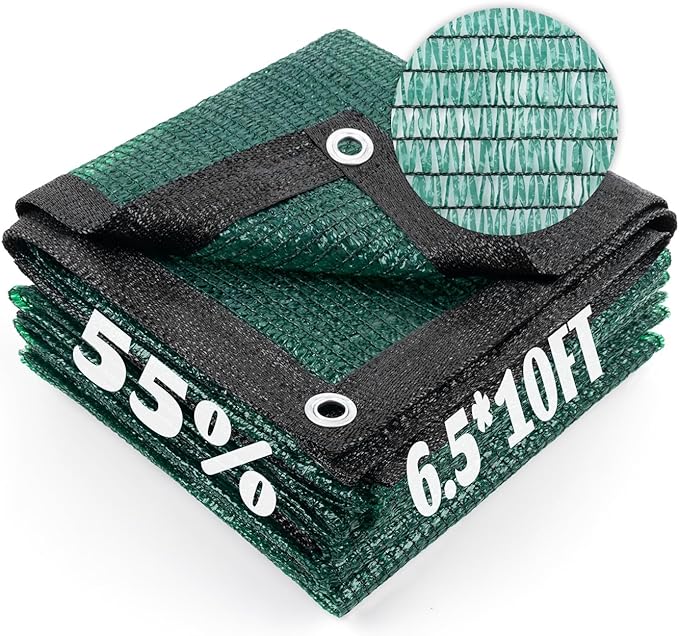 Cool Area 55% Sun Shade Cloth Mesh Tarp with Grommets for Plant Cover 6.5x10ft Patio Canopy Garden Pergola Greenhouse Car Barn Kennel Dark Green