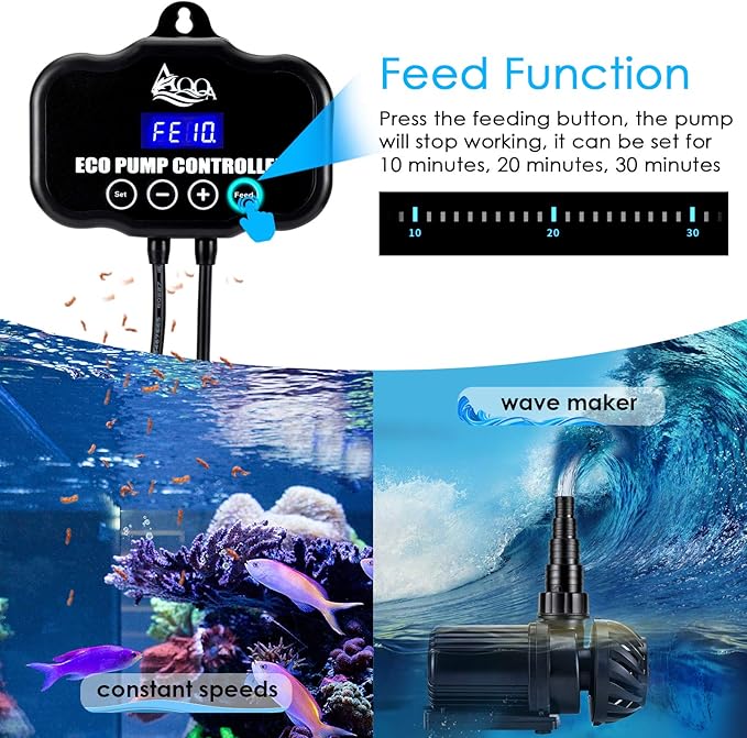 AQQA Controllable Aquarium Water Pump,75W 2400GPH Circulation Make Wave/Feed Mode/20 Options Flow Adjustable, Amphibious Submersible or Land Powerful Return Pump for Saltwater & Freshwater