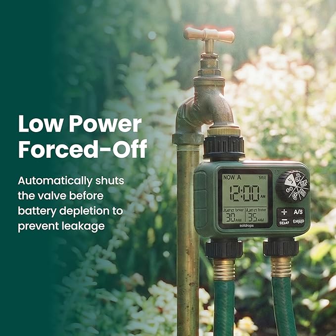 Sprinkler Timer for Garden Hose, Programmable 1 or 2 Outlet Controller with Self-Cleaning Valve, 15-Day Frequency, Large Dial, Rain Delay & Auto-Off, IPX5