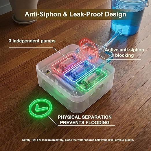 Automatic Plant Waterer for 15+ Indoor Plants, 3-Pump Independent Control Drip Irrigation System, 2600mAh Rechargeable Self Watering System with Timer, Anti-Siphon Design，HD LCD Display