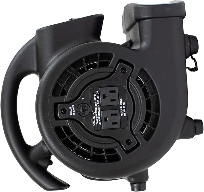 XPOWER P-80A Mini Mighty 138 W 600 CFM Centrifugal Air Mover, Carpet Dryer, Floor Fan, Blower, Stackable, Daisy Chain, for Water Damage Restoration, Janitorial, Plumbing, Home Use, Black