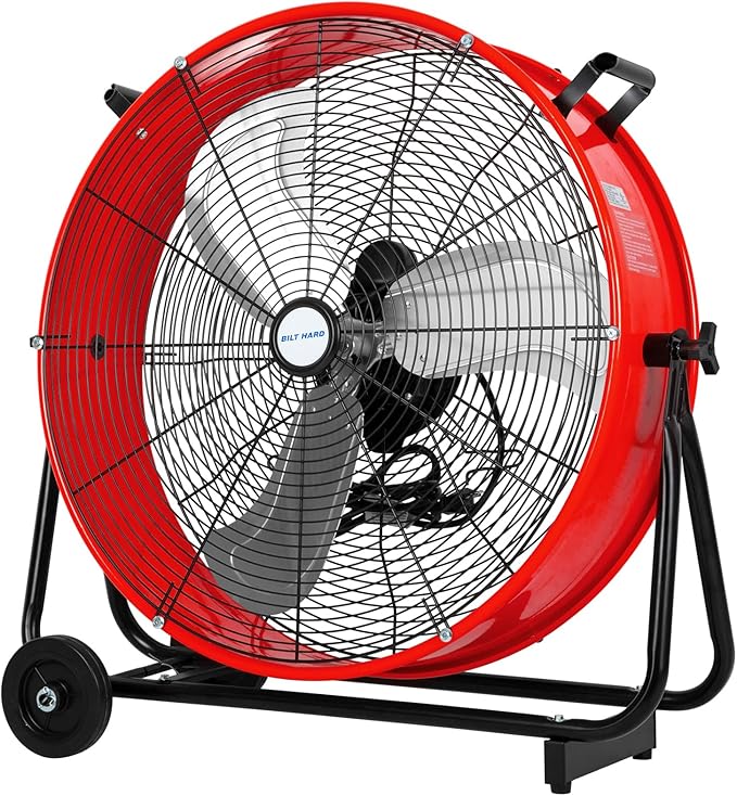 BILT HARD 24" 8100 CFM High Velocity Industrial Drum Fan, 3-Speed Heavy Duty Metal Shop Fan for Warehouse, Workshops, Garage, Factory and Basement