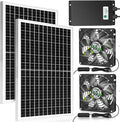 blessny 5.5" Solar Rechargeable 2 Fan Kit for Intake or Exhaust air, Weatherproofed 50W Solar Powered Fans for Outside Chicken Coops, Greenhouses, Shed, Pet House Air Ventilation