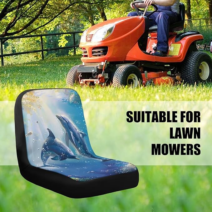 Dolphins Riding Lawn Mower Seat Cover, Waterproof Wear-Resistant Lawn Mower Seat Cover with Pockets, Heavy Duty Tractor Seat Cover for Most Lawnmowers